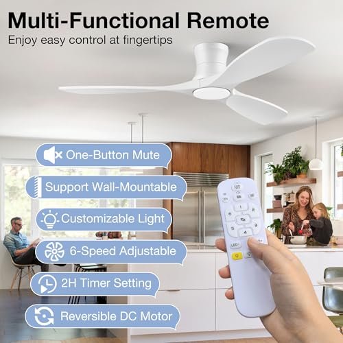 Hoenofly - 52” Smart Low Profile Ceiling Fans with Light Remote