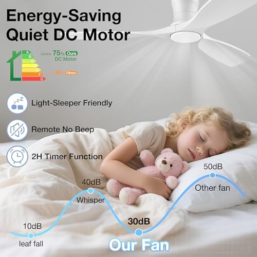 Hoenofly - 52” Smart Low Profile Ceiling Fans with Light Remote
